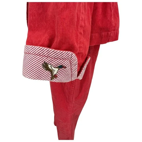 VTG LLBean Corduroy 14P Pants Suit Set 20P Jacket Pink Womens Embroidered Cuffs